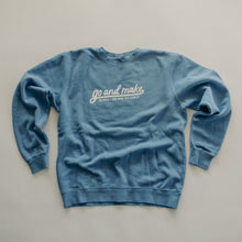 Load image into Gallery viewer, Go and Make (Script) Baby Blue Crewneck
